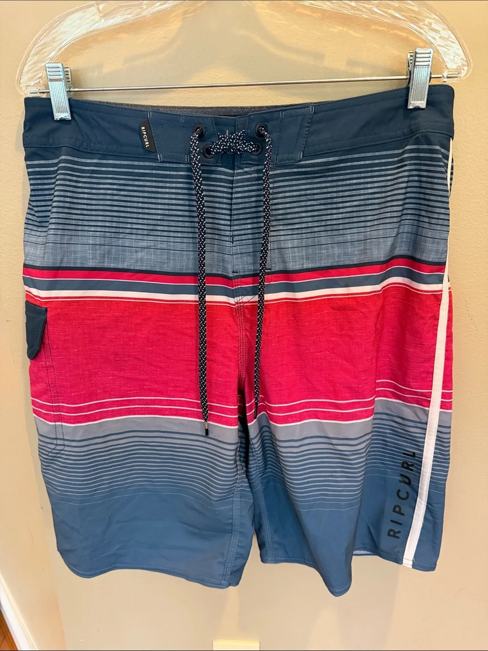 Rip Curl Men’s Navy, Red & Gray Striped Boardshorts
